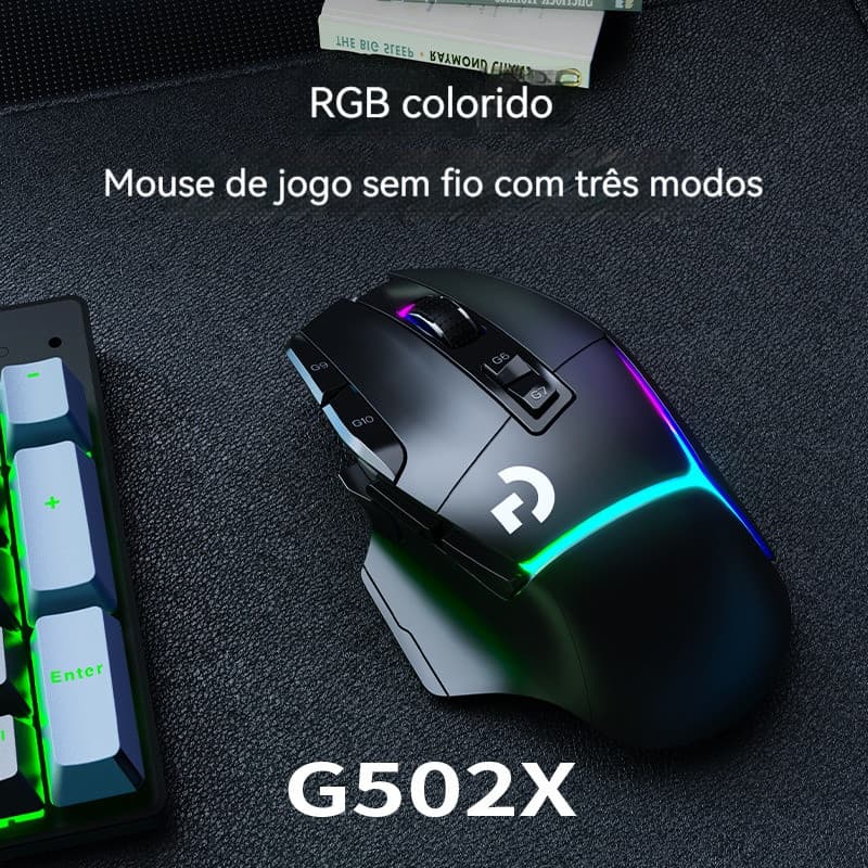 G G502 X PLUS Mouse para jogos sem fio programável de três modos RGB Glare Gaming Computer Chicken Mouse