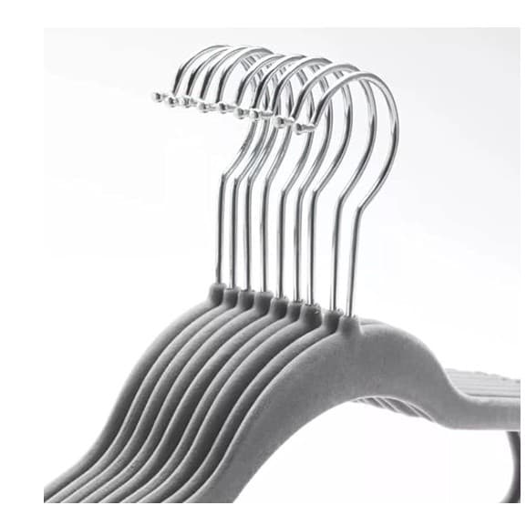 Cabide de Veludo Adulto 45cm Cinza 10 Pecas