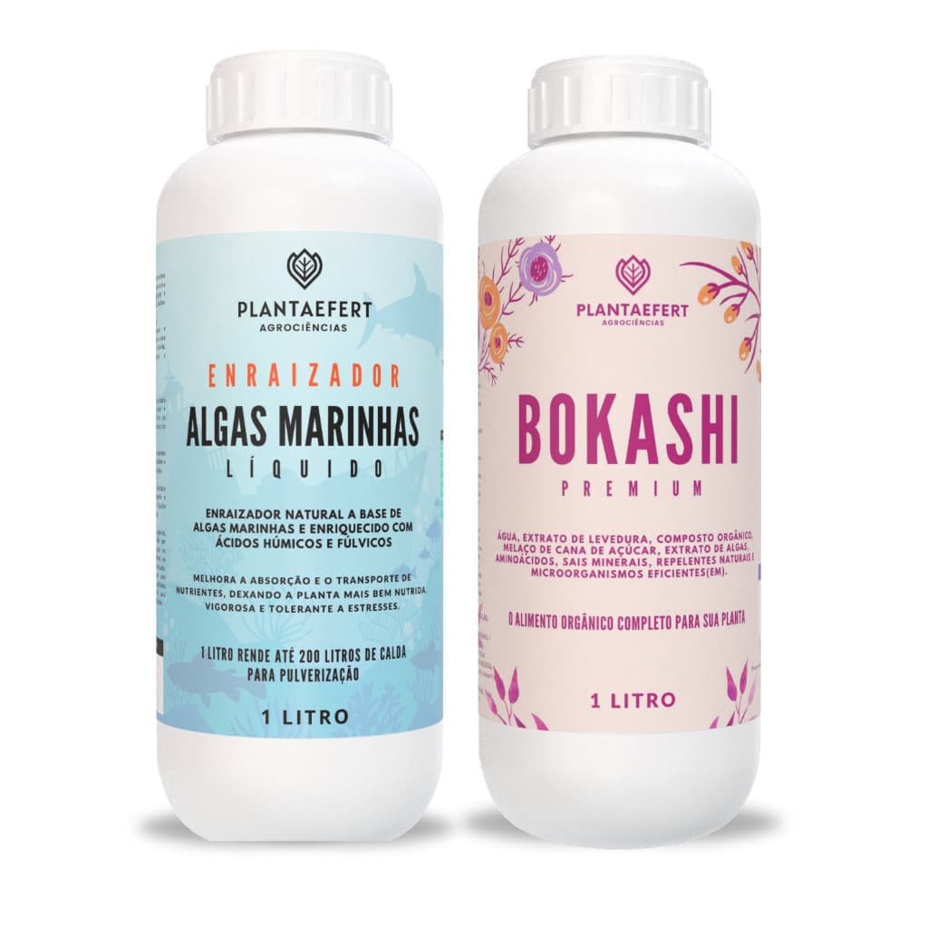 Fertilizante Grow Bokashi 1 L+Algas Marinhas 1 Litro Concentrado Para Todos os Tipos de Plantas