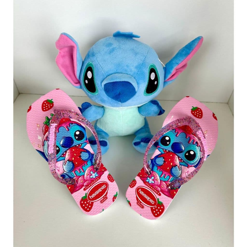 Chinelos Desenho Stitch Glitter Feminino Infantil Lindo e Macio