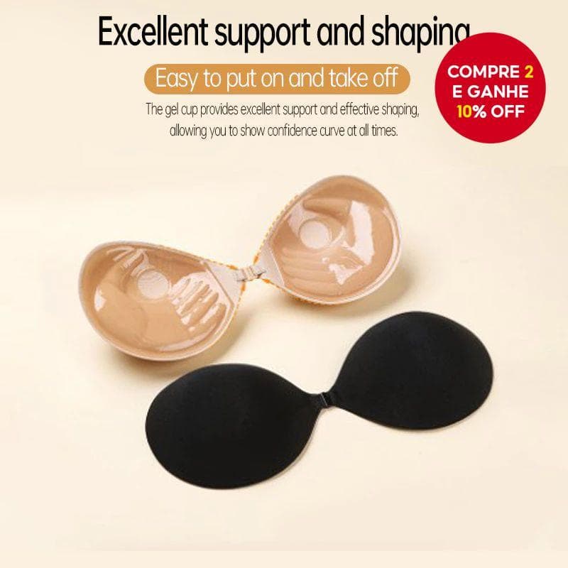Sutiã de Silicone Autoadesivo - Sem Alças, Efeito Push-Up e Fechamento Frontal (Nude/Preto)
