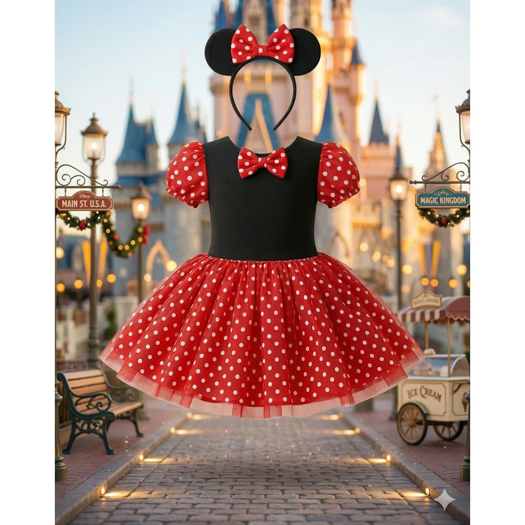 Vestido Minnie Mouse Luxo Fantasia para Festa de Aniversário Temática