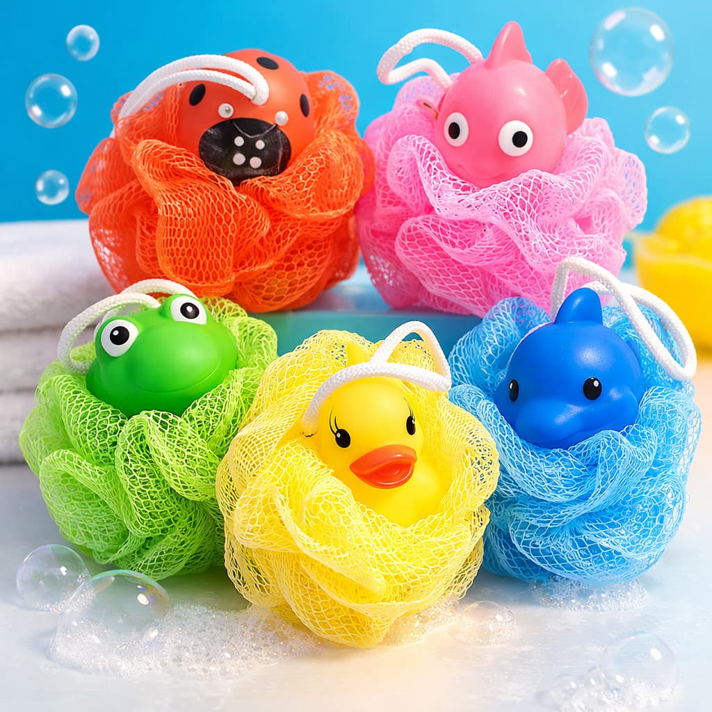 Esponja Bucha De Banho Infantil Bichinhos E Som Para Crianças Kids Com Alça