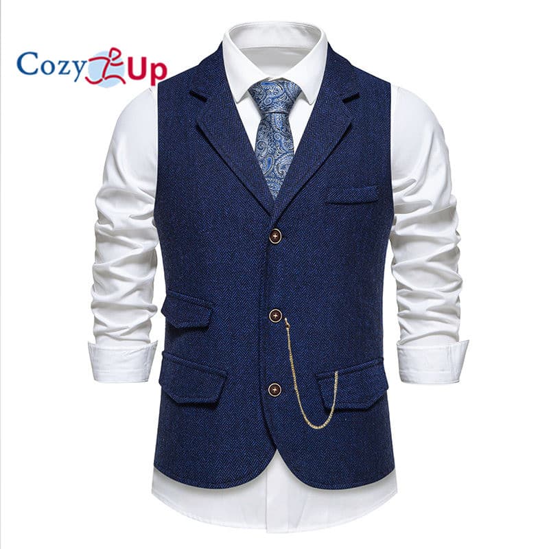 Colete E Masculino De Espinha De Peixe Aconchegante Tamanho Americano Com Corrente – De Terno De Negócios De Peito Único