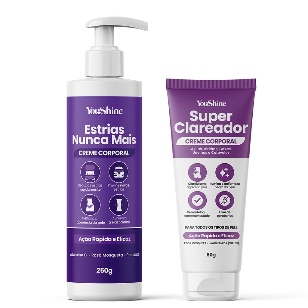 Kit Corporal Creme Antiestrias e Super Clareador Axila e Virilha YouShine Previne Estria e Celulite