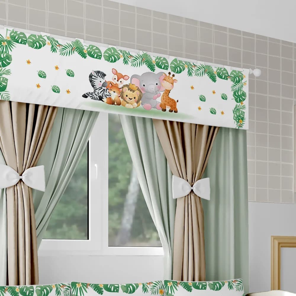 Cortina para Quarto Bebê Infantil Safari Menino Menina Bandô Voal Super Promoção Decoraçã Bebê Quarto