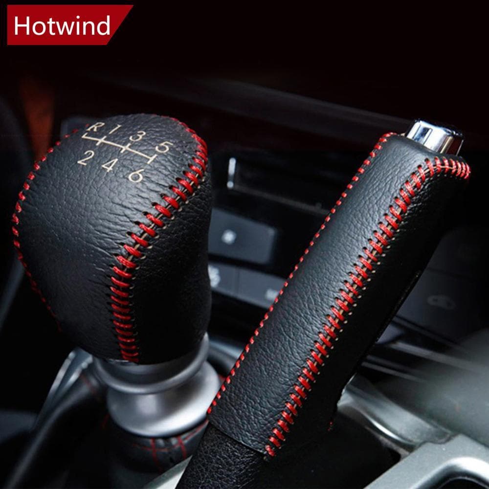 HOTWIND 2 Pçs De Couro Do Carro Engrenagem Cabeça Shift Knob Capa Coleiras Freio Mão Caso Para Hyundai Creta ix25 2018 2