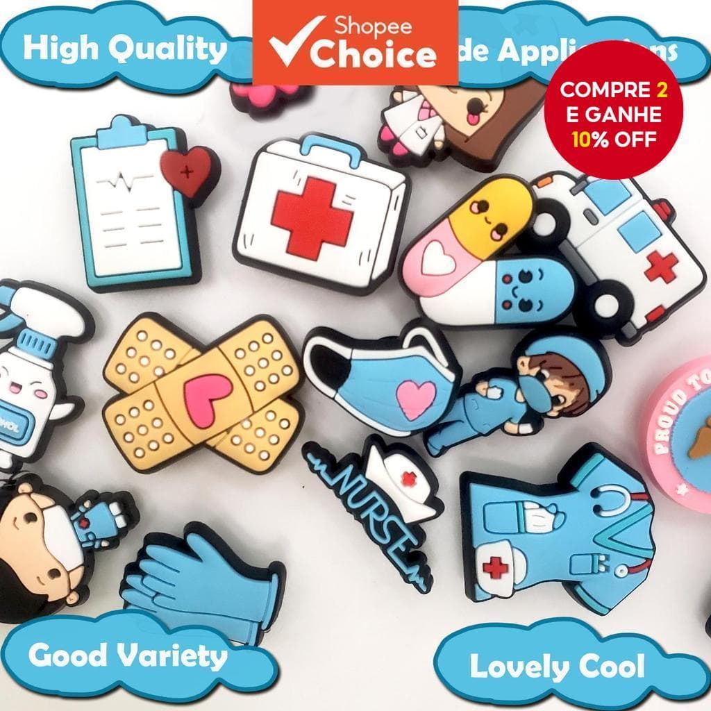 Novas Charms de Sapato para Médico e Enfermeiro - 10-20 Peças Aleatórias, Decorações DIY para Sandálias, Presente