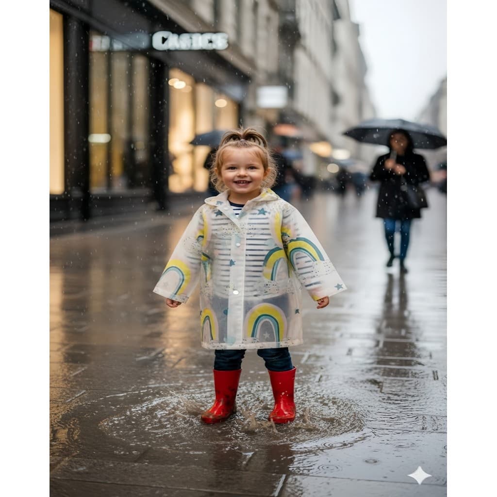 Capa de Chuva Infantil PVC Impermeável Com Capuz e Manga Cumprida 84x54cm Unissex P.HQ