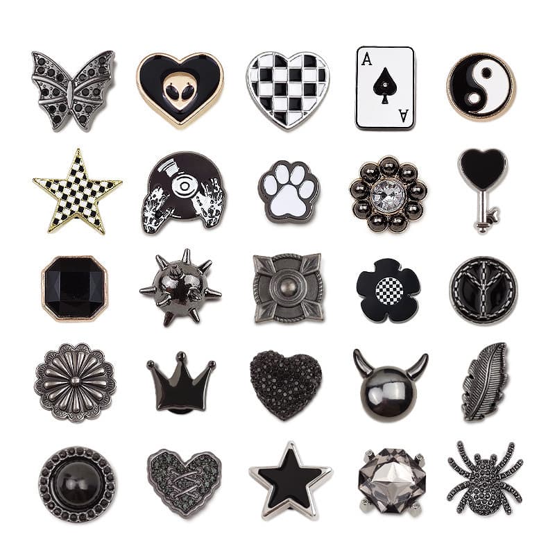 100 # Miss Zoe Jibtz Metal Preto Buraco Sacos Acessórios Coração Estrela Conjunto