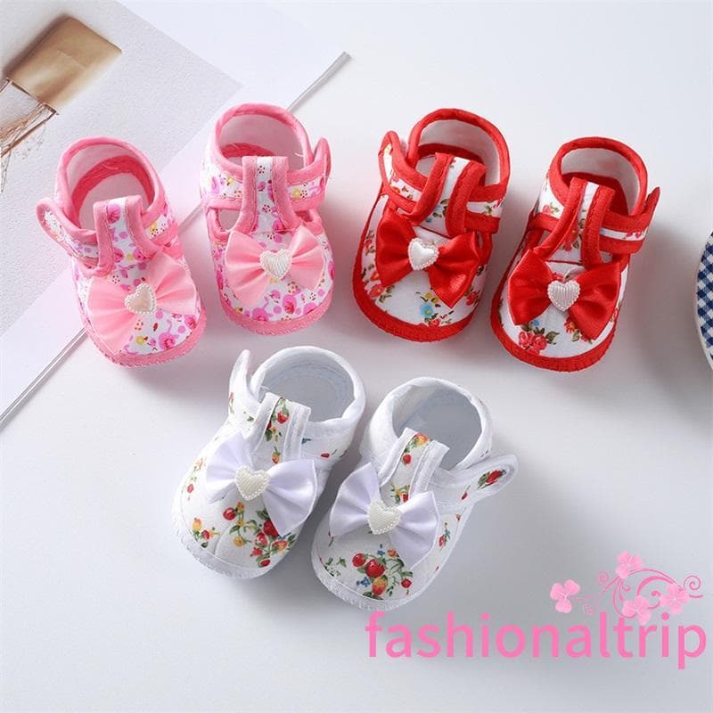 0-12 Meses Bebê Meninas Sapatos Baixos Sola Macia Bowknot Flor Impressão Antiderrapante Interior Ao Ar Livre Da Criança