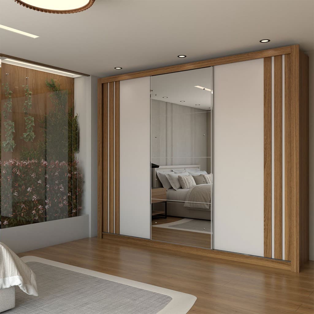 Guarda-Roupa Casal Uruguai 3 Portas 2 Gavetas Flex com Espelho - Panorama Móveis