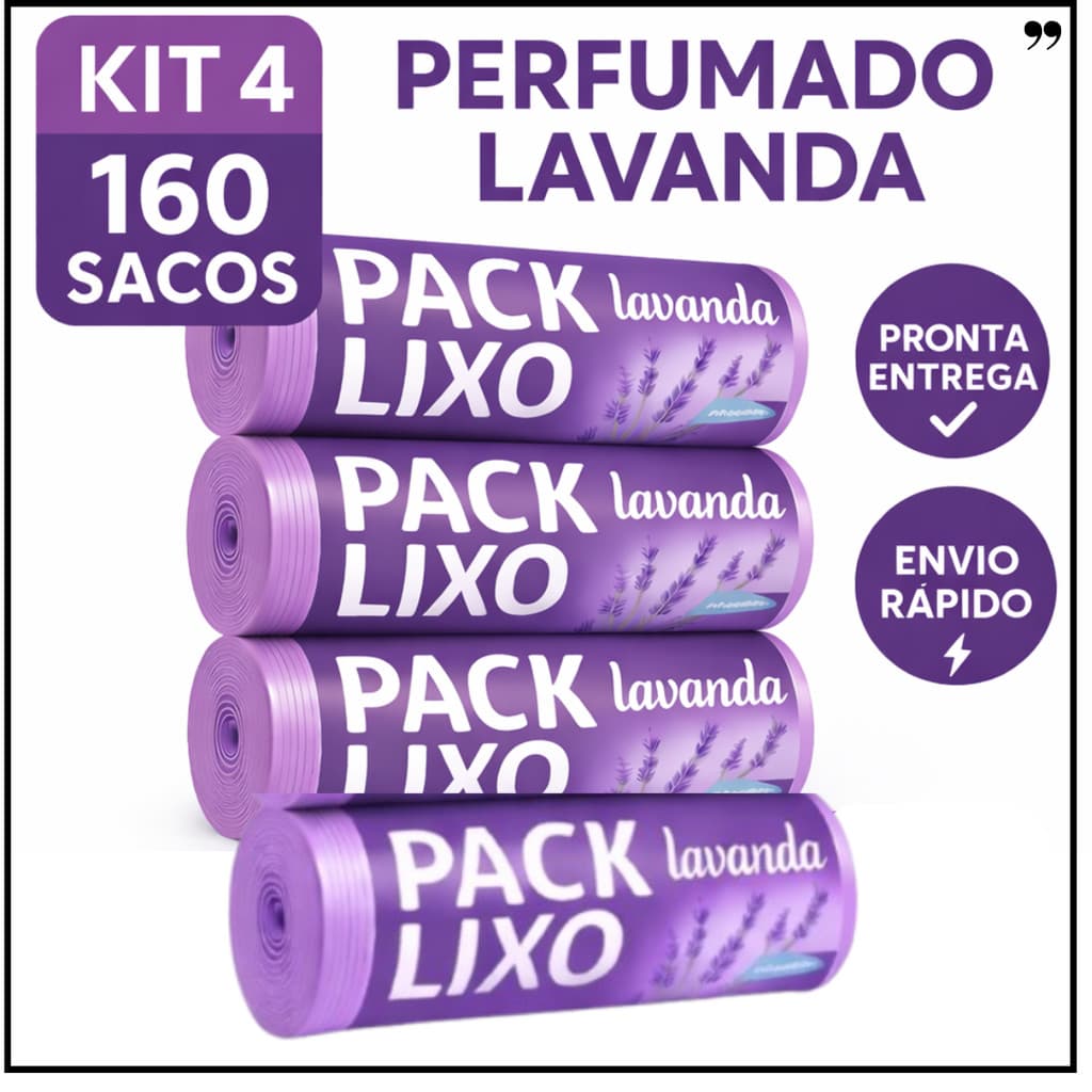 Sacos de Lixo Perfumados Lavanda | Kit 4 com 160 Sacos | Para Banheiro e Pia | 34x38cm | Neutraliza Odores