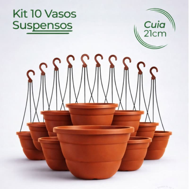 Kit 10, 20, 30,50 Vasos Cuia 21cm Terracota Marrom com Haste 43cm Ideal p/ Rosa do Deserto, Samambaia - Cor Ceramica