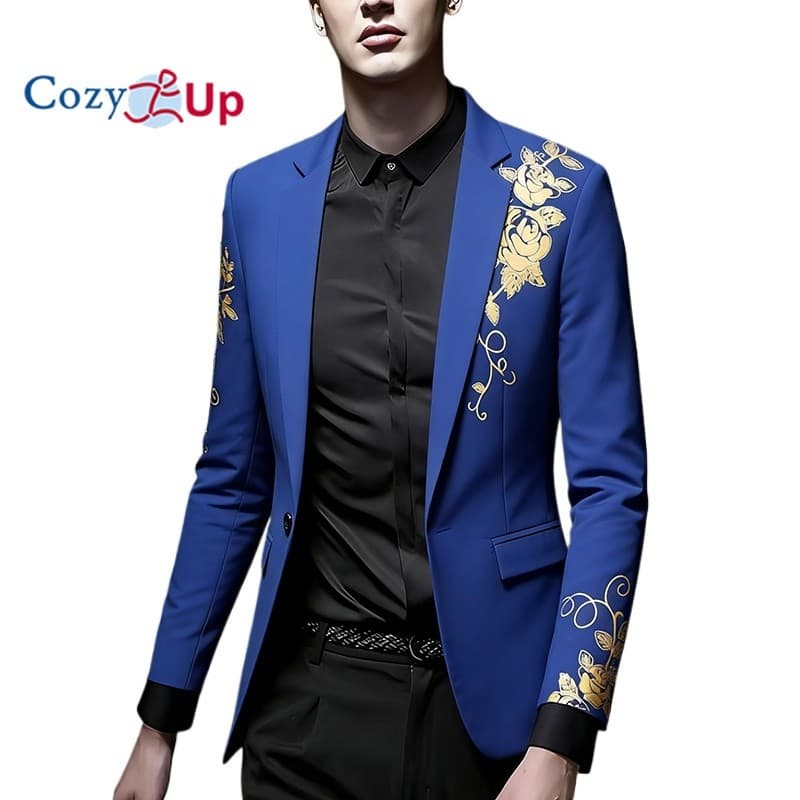Masculino Floral Bordado Fino Ajuste Um Botão Terno Jaqueta Blazer Lapela Pico Para Festa De Casamento Banquete Baile