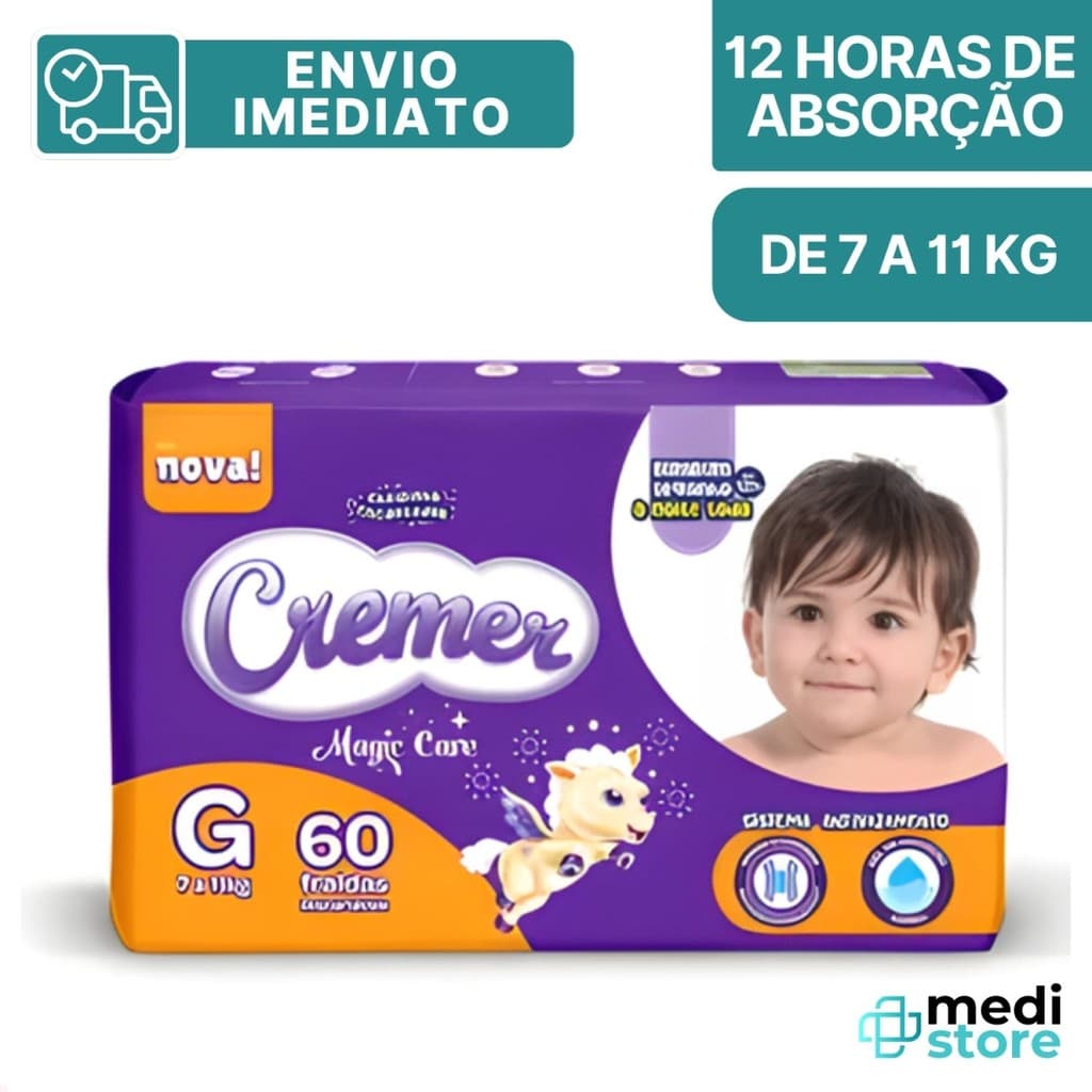 Fralda INF Cremer Hiper Tamanho G Com 60 Unidades Magic Care - Envio Imediato