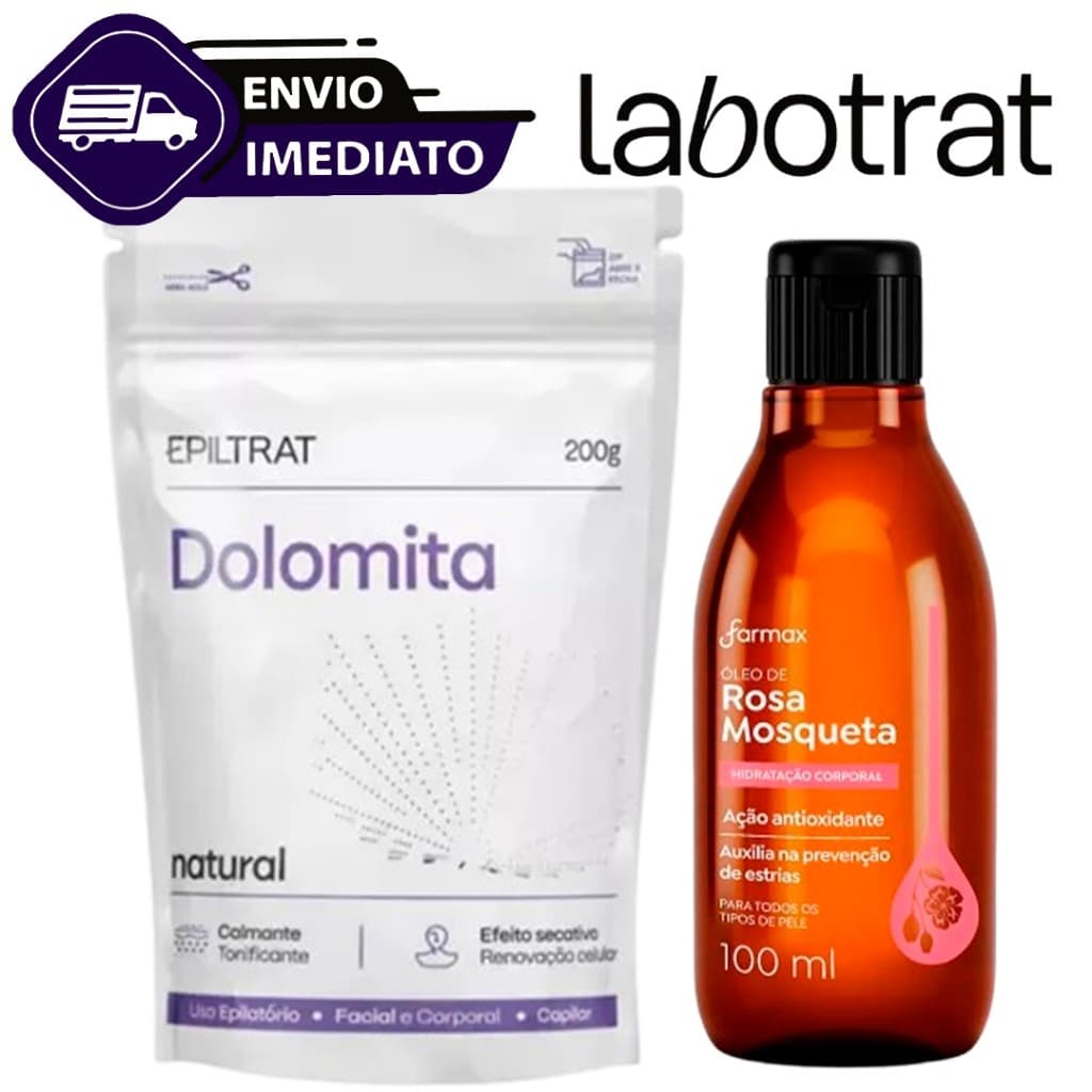 Kit Clareador Dolomita Labotrat + Óleo Rosa Mosqueta Clareamento Máscara 200g + 100ml Envio Imediato