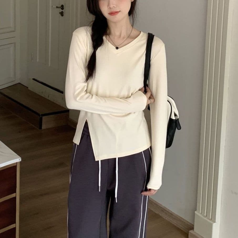 Mais fino olhar bacalhau pescoço Irregular novo estilo camisa de outono feminino tamanho barriga t ombro mm grande v top