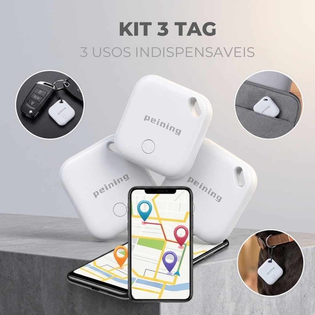 Kit 3 Peças Tag Rastreadora Mini Localizador Alta Precisão Branco
