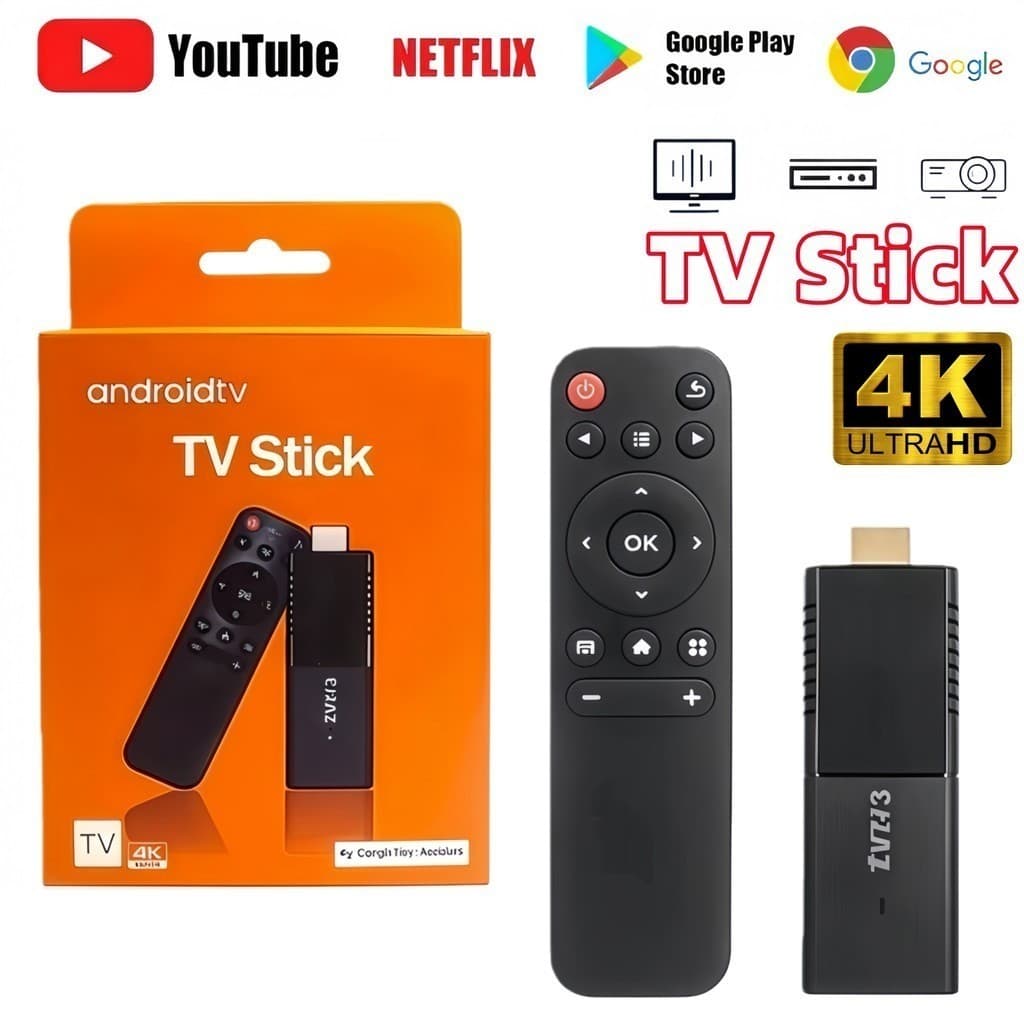 Stick 4K Ultra HD Sistema Android, Controle por  Bluetooth, Wi-Fi 5G, HDMI