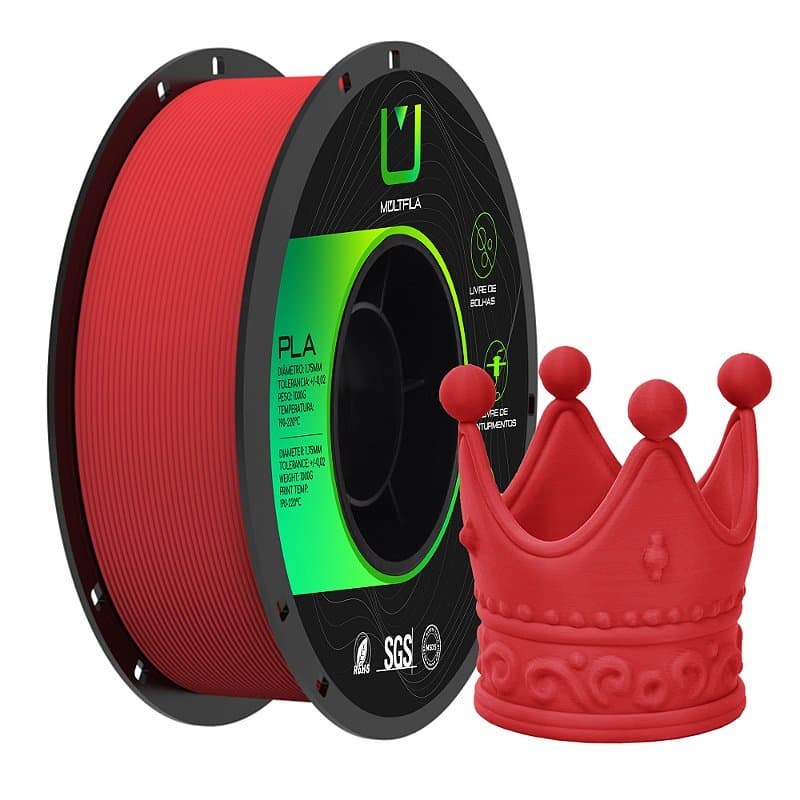 Filamento MultFila Impressora 3D PLA Matte Vermelho 1kg