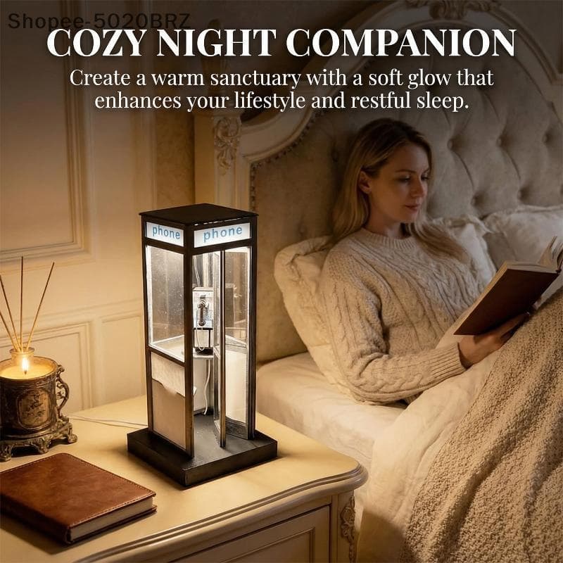 [THEBR] Abajur Alto Retrô Vintage Para Cabine Telefônica , Candeeiro De Mesa Clássico Com Luz LED Quente , Noturna Decor