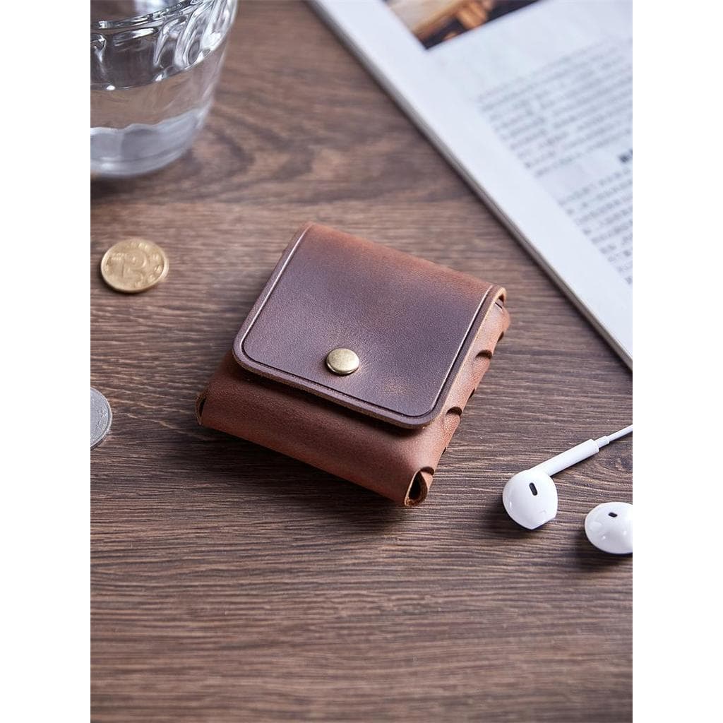 Homens mulheres Mini bolsa de moedas cavalo louco primeira camada fivela de couro saco de moedas couro genuíno fone de o