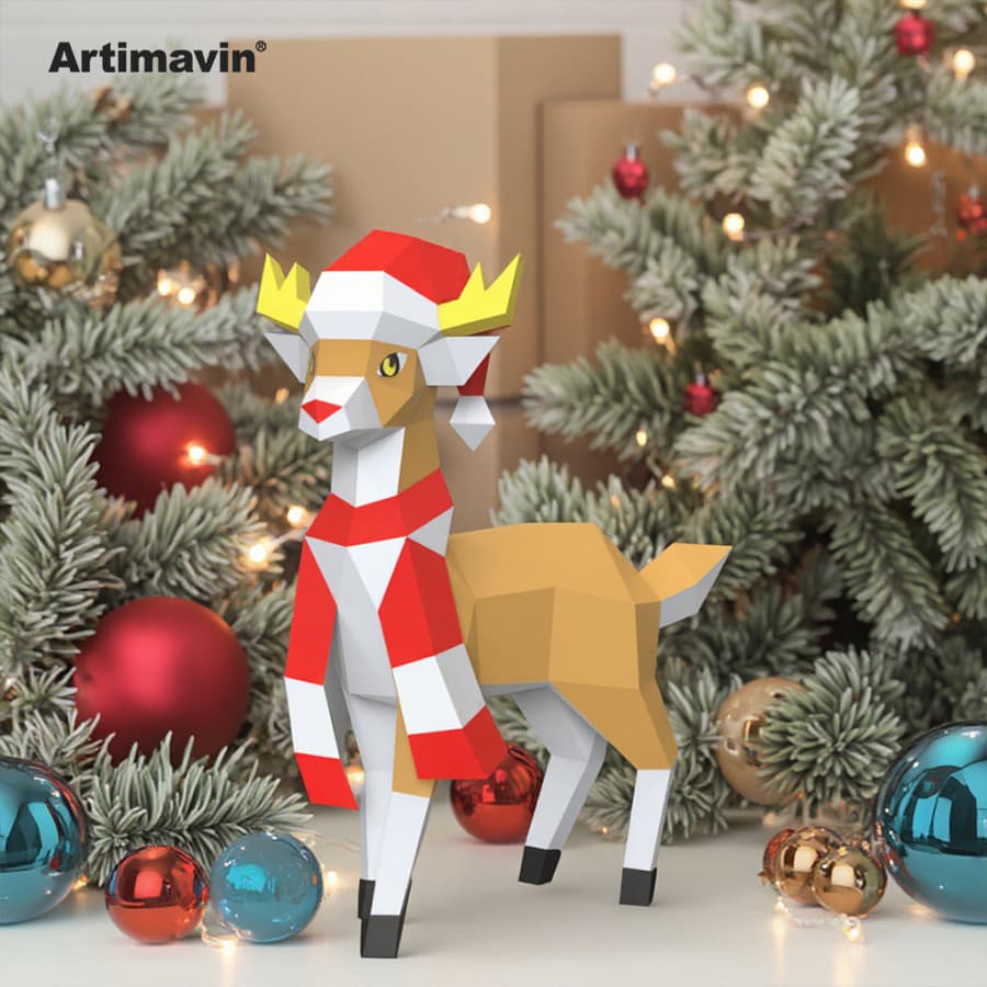 Molde de papel tridimensional MOMO Cervos de Natal Artesanato tridimensional Artesanato em papel
