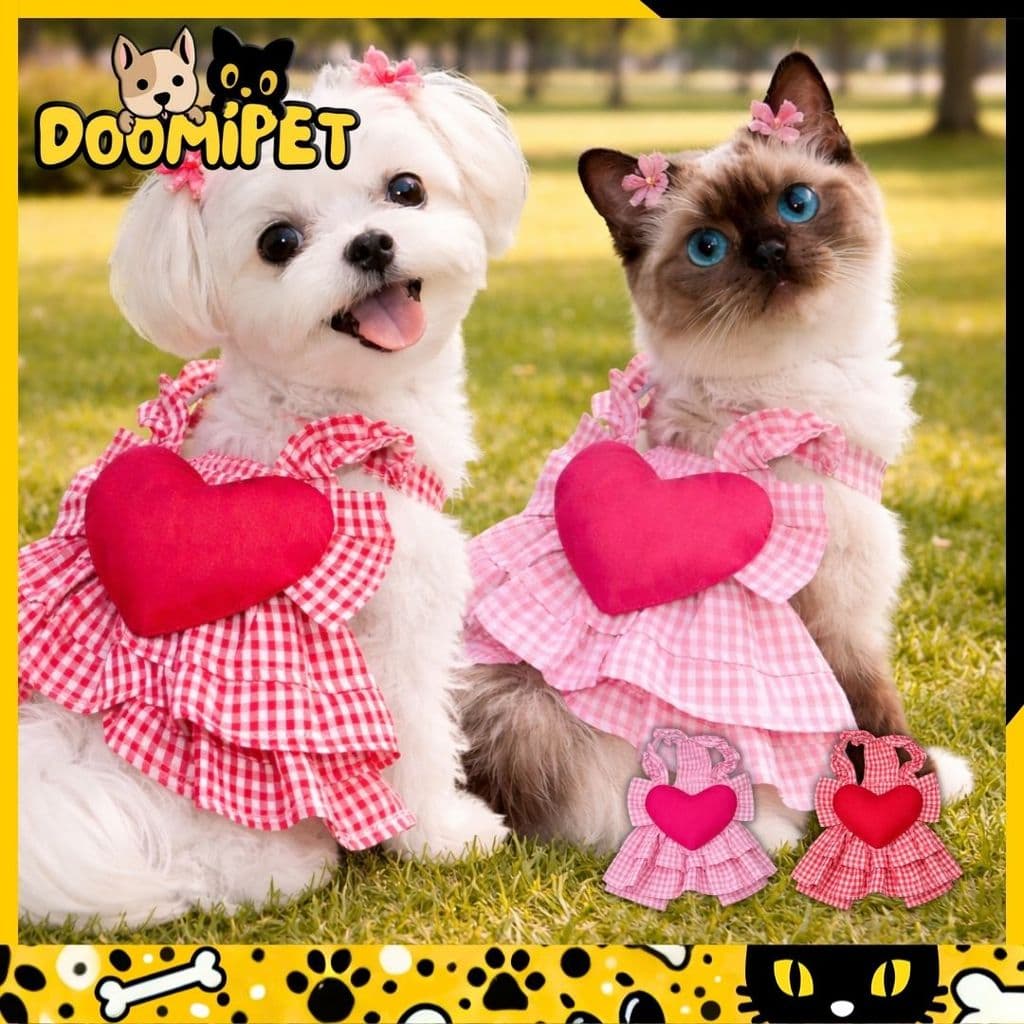 Vestido Pet com Coração – Roupa Fofa para Cães e Gatos | Conforto e Estilo Doomipet