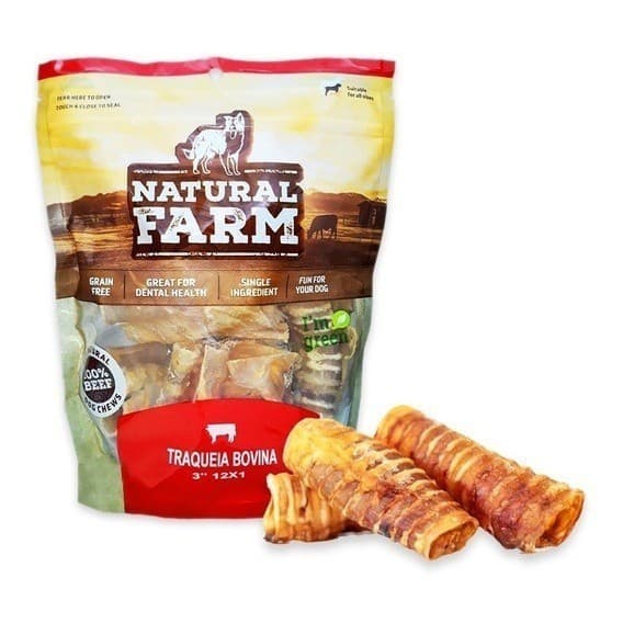 MORDEDOR PETISCO CAES TRAQUEIA BOVINA NATURAL FARM PACOTE COM 12 UN.