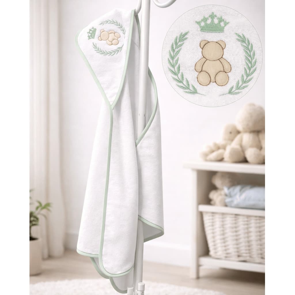 Toalha de Bebê com Capuz Bordada 70x70 cm – Macia e Delicada