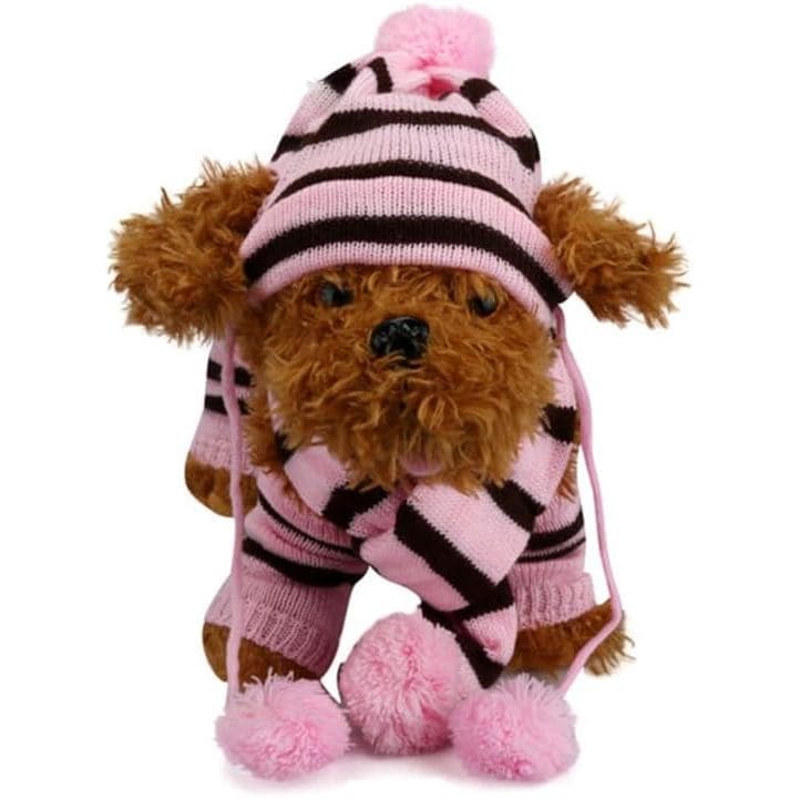 Conjunto Genérico de Inverno para Animais de Estimação Inclui Aquecedores de Pernas, Chapéu Listrado Tricotado, Leggings
