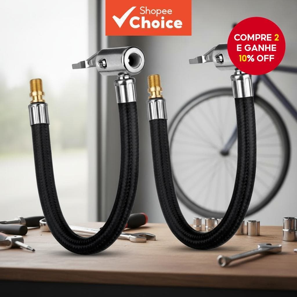  Tubo Inflável para Bomba de Bicicleta, Motocicleta e Pneus de Carro Adaptador de Extensão para Bico de Encher Pneu com
