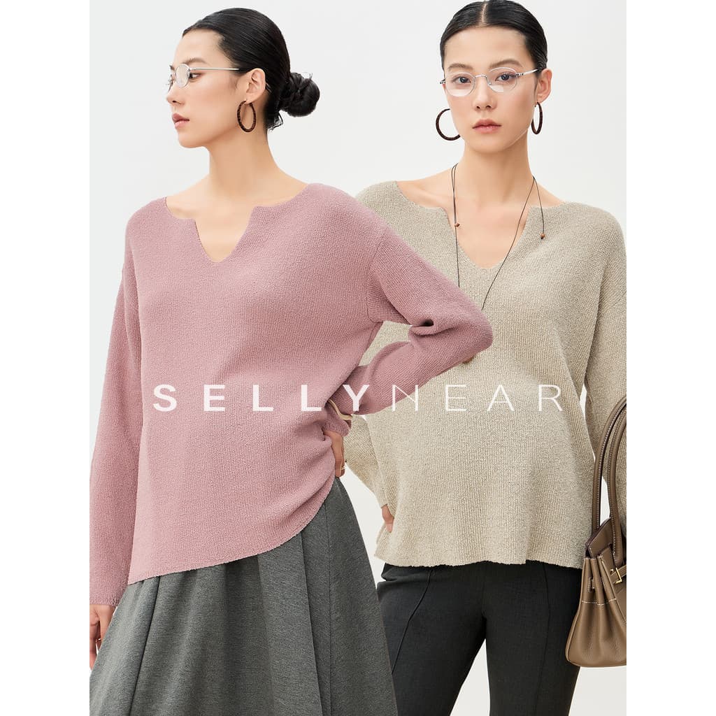 SELLYNEAR Maternidade Desgaste Top Primavera Outono Novo Estilo Moda Solta Com Decote Em v Suéter De Manga Comprida Top 