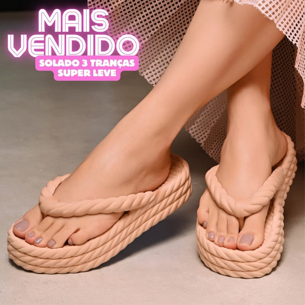 Chinelo 3 Tranças Feminino Plataforma Nuvem Ortopédico Macio Confortável Envio Imediato