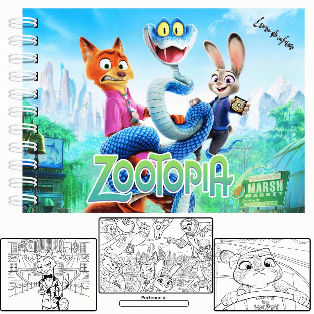Livro de Colorir Zootopia Capa Dura A5 50 Folhas 180g + Acetato