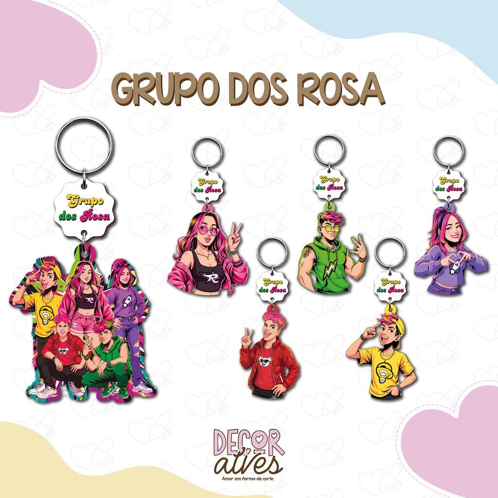 Grupo dos Rosas da Emily vick - Chaveiro Personalizado MDF brilhoso Lembrancinha infantil