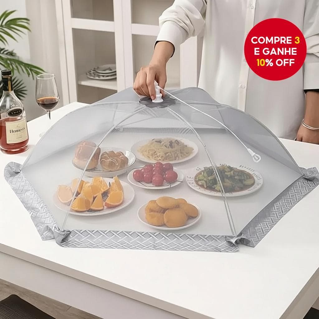  Protetor de Rede Cinza 70cm, Capa Dobrável de Tela para Alimentos na Mesa de Casa
