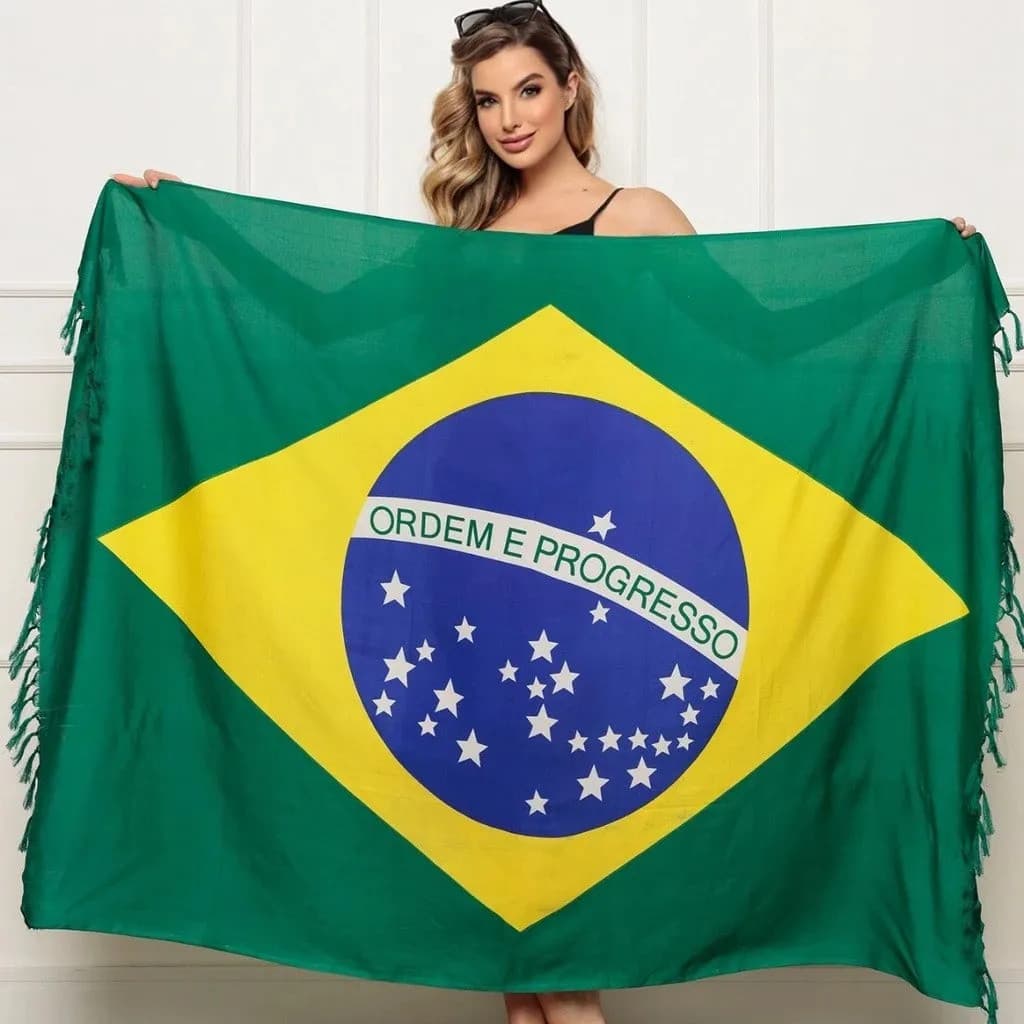 Canga De Praia Bandeira Brasil Multiuso Saia Vestido Torcida