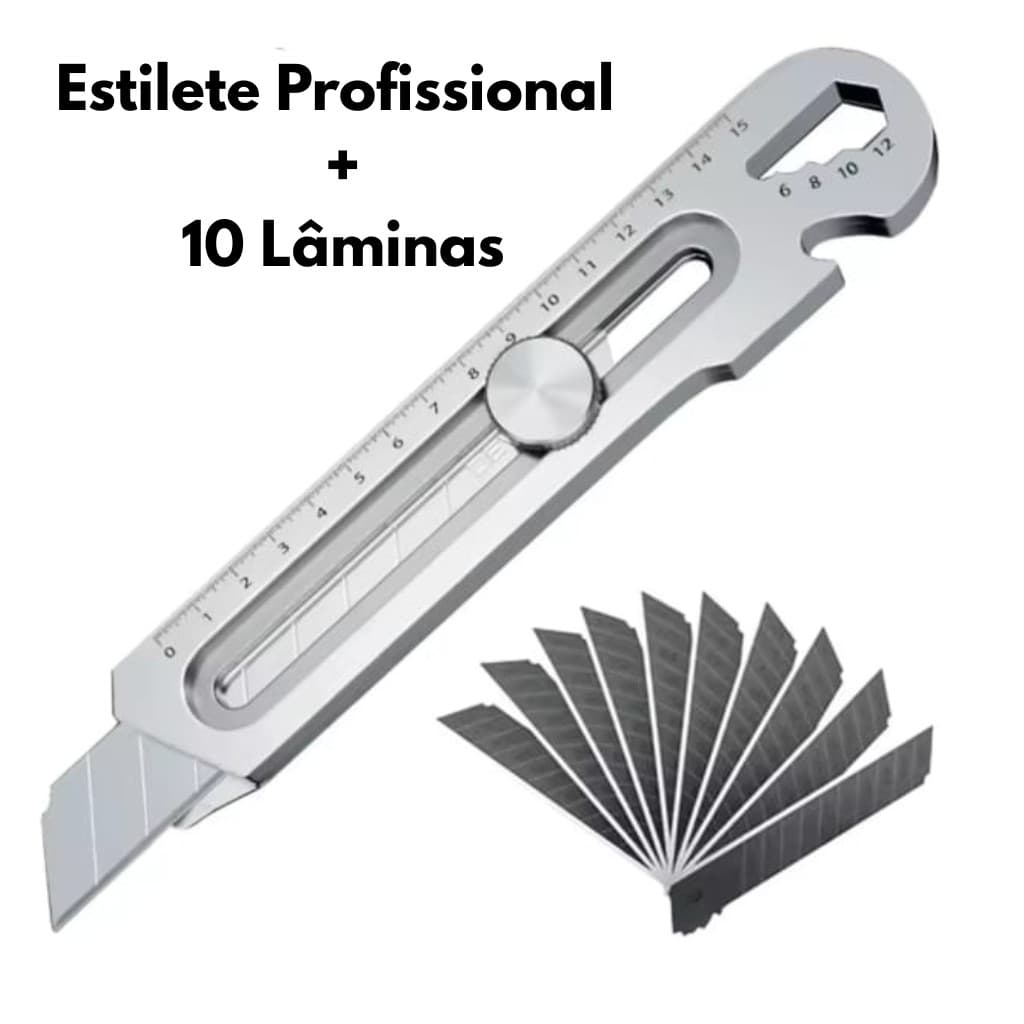 Kit  Estilete Profissional Aço 18mm+ 10 Laminas Metal Multiuso