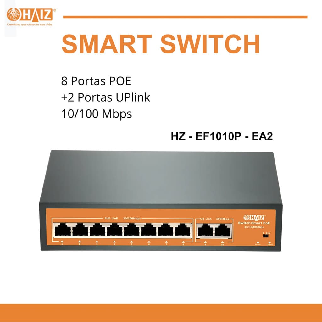 Switch Poe HAIZ 8 Portas Ativo + 2 Uplink Fast EF1010P-EA2