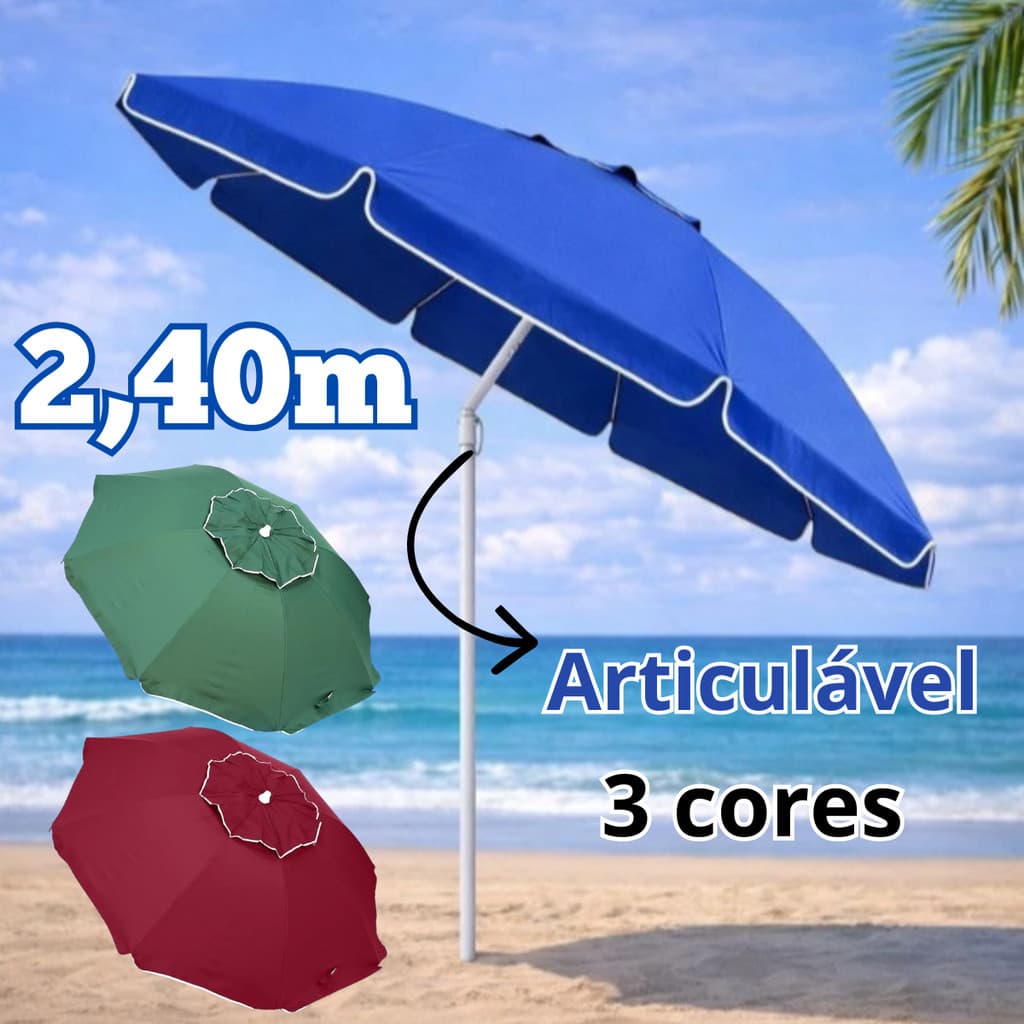 Guarda Sol Gigante Grande 2,40m Ombrelone Articulável C/ Proteção UV Impermeável Sol Praia Piscina