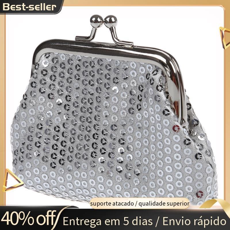 Mini Carteira Feminina Com Lantejoulas E Fivela (Prata)