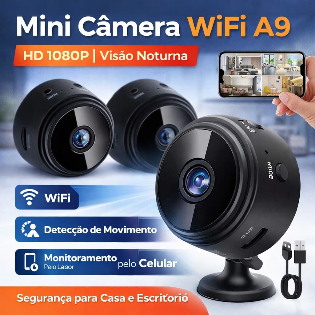 Câmera A9 Mini WiFi HD 1080P Visão Noturna Segurança Vigilância Casa Sem Fio