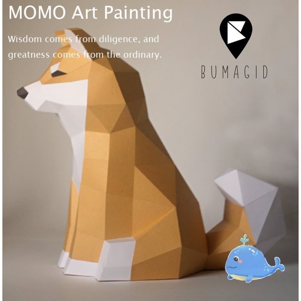 Papel MOMO Papel geométrico tridimensional Modelo Akita Dog Geométrico Origami 3D Papel tridimensional Modelo gravura em