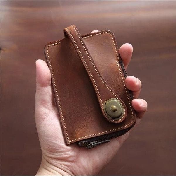 Capa para chave de carro Bolsa de couro artesanal de couro genuíno Mini versão curta Bolsa de moedas Carteira pequena co