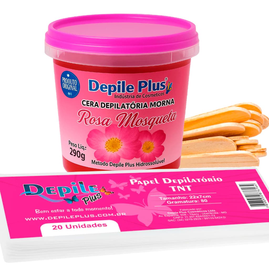 Kit Cera Rosa Hidrossolúvel 290g + Espátula 15 un + TNT 20un