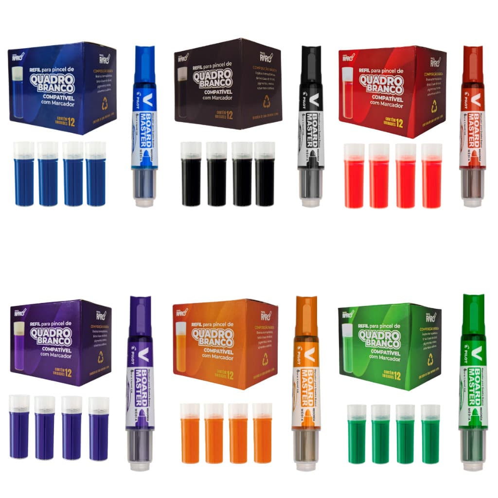 Kit 12 Recargas + Pincel Quadro Branco Pilot Board Master Não mancha o Quadro