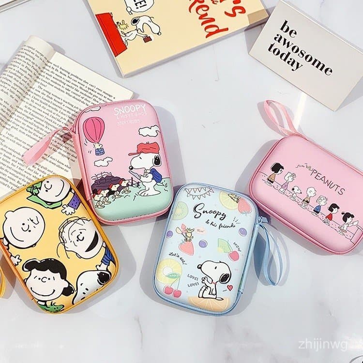 Bolsa portátil e fofa do Snoopy, equipada com interface USB externa, disco rígido, fones de ouvido, power bank e bolsa d