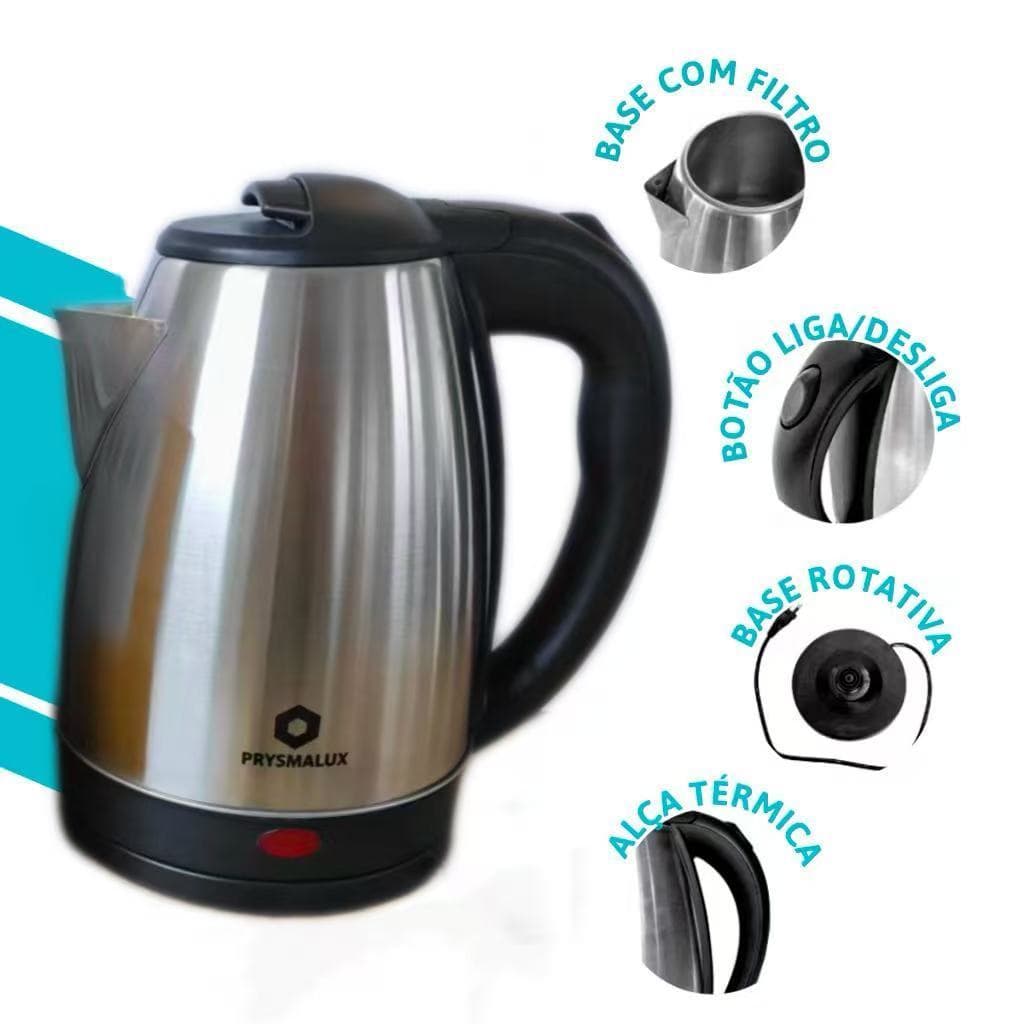Chaleira Elétrica Inox 1,8L - 110V/220V - Ferve Rápido - Desligamento Automático - Unitermi Atacama